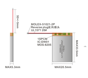 Baterai Lithium Polymer Isi Ulang PKCELL 502030 3.7v 250mah 0.925wh untuk Lampu LED - Product Image 6