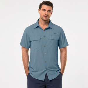 Chemise habillée décontractée pour homme en popeline 100 % coton, écologique, unie, coupe classique, respirante, infroissable, à manches courtes et boutonnée - Product Image 5