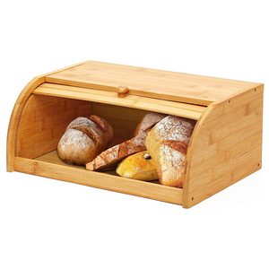 Bamboo Bread Box With Lid Rectangle <b>Kitchen</b> Countertop Storage For Bread Organization - Product Image 5