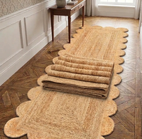 Boho Coastal Jute Runner Rug | Handmade Scalloped Border Floor Mat for Farmhouse Hallway Entryway Living Room Home Decor