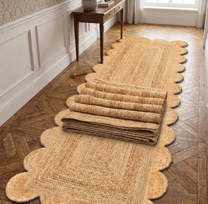 Boho Coastal <b>Jute</b> <b>Runner</b> <b>Rug</b> | Handmade Scalloped Border Floor Mat for Farmhouse Hallway Entryway Living Room Home Decor - Product Image 3