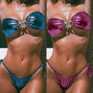 King Mcgreen Star Metal estrella decoración brillante Bikinis conjuntos mujeres Sexy sin tirantes encaje hasta trajes de baño traje de vacaciones de verano - Product Image 4