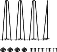 Pieds de table en métal noir thermolaqué de 20 po, diamètre 1/2 po, 3 tiges, design moderne pour table basse de salon, commode, avec patins en caoutchouc
