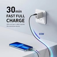 Pengisi Daya GaN 3 Port 65W 2 USB C 1 USB A PD PPS QC Pengisian Cepat Adaptor Dinding untuk Laptop Smartphone Tablet