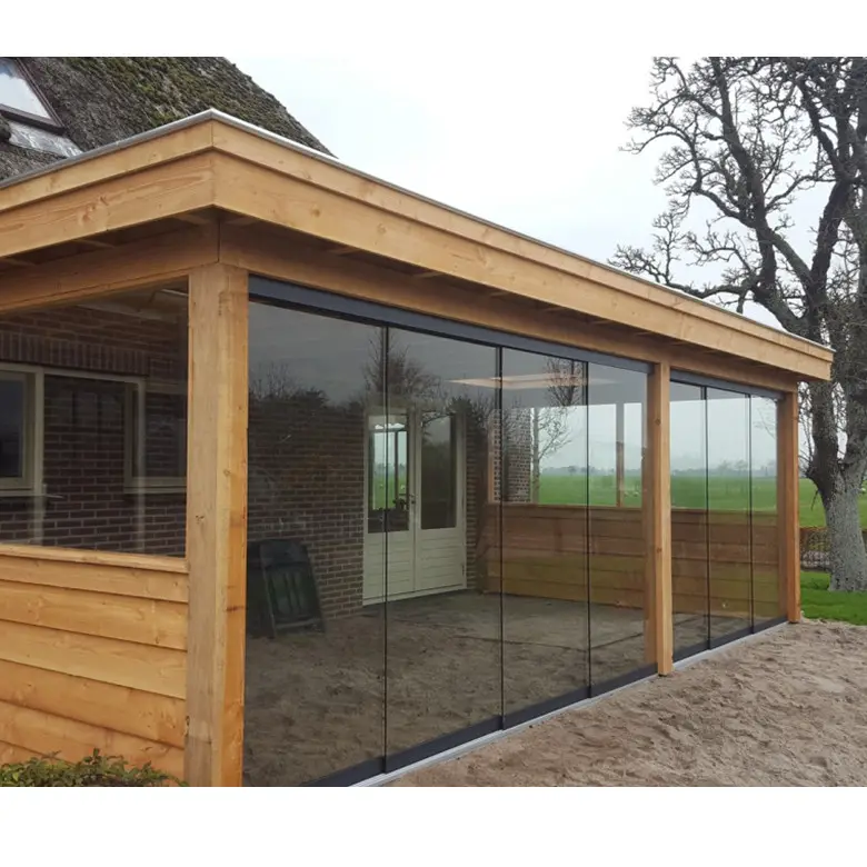 Porte coulissante sans cadre en verre simple et à la mode personnalisée approuvée CE pour pergola et véranda en bois