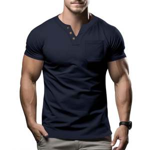 T-shirts pour hommes de haute qualité coupe régulière sport Streetwear mode coton Spandex bouton t-shirts pour hommes t-shirts pour hommes - Product Image 3