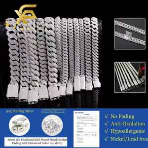 100 % Diamanttest bestanden VVS Hip-Hop-Schmuck, 2-reihige 8 mm 10 mm 12 mm Diamant Cuban-Link-Kette, 925 Silber Halskette, Moissanit-Kette - Product Image 1