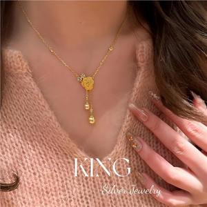 Collier Pendentif Fleur Plaqué Or Rose Jaune King Silver Jewelry avec Chaîne de 45 cm – Style INS Tendance pour Fêtes et Loisirs - Product Image 3