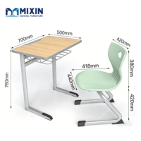 Chaises et tables d'école classiques en bois pour un seul élève, mobilier scolaire en PP, bureau et chaise d'écolier avec pieds en acier