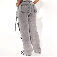 En iyi fiyat lüks bayanlar Baggy pantolon hızlı kuru 8 cepler kargo kot pantolon gevşek Fit ile Streetwear tarzı Denim pantolon