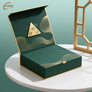 Caja de Regalo Magnética Rígida de Papel con Doble Puerta, Personalizada y de Lujo, con Estampado en Lámina Dorada para el Festival del Bote del Dragón, Empaque para Alimentos - Product Image 1