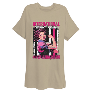 T-shirt per la Giornata Internazionale della Donna, girocollo, manica corta, in cotone, con stampa ispiratrice, abbigliamento casual - Product Image 1