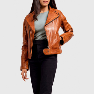 Veste en cuir ciré marron rétro pour femmes, veste en cuir décontractée, veste en cuir personnalisée pour femmes - Product Image 4