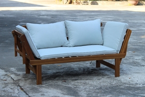 Canapé de patio moderne 3 places en teck massif, coussins en mousse écologiques, couleur personnalisable, mobilier d'extérieur - Product Image 3