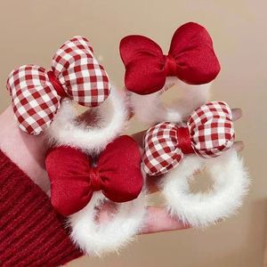 Vintage Bowknot Scrunchies Plush Elastic Bands Girls Fashion Hair Ties for Daily Wear and School Casual Outings - Product Image 3