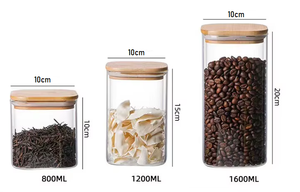Frasco de Vidrio de Borosilicato con Tapa Cuadrada de Bambú - Recipientes de Vidrio Herméticos <span class=keywords><strong>para</strong></span> Almacenamiento de Alimentos <span class=keywords><strong>para</strong></span> <span class=keywords><strong>Cocina</strong></span>, Venta al por Mayor - Product Image 6