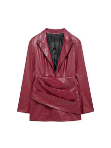 XH1115 - Collezione Autunno 2026 <span class=keywords><strong>Donna</strong></span>: Abito in <span class=keywords><strong>Pelle</strong></span> Rosso Sexy con Scollo a V Profondo e Pieghe - Product Image 4