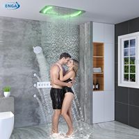 Système de douche à effet pluie LED Homedec 26"x16" avec pommeau de douche de 6 pouces, douchette à double fonction, 6 jets latéraux, thermostatique, en laiton et acier inoxydable