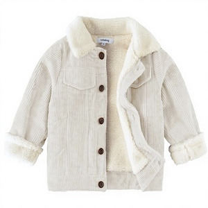 Veste en velours côtelé pour bébé garçon, manteau d'hiver en polaire pour tout-petit, vêtement chaud imprimé teint en pièce avec doublure Sherpa et boutons pour enfant - Product Image 1