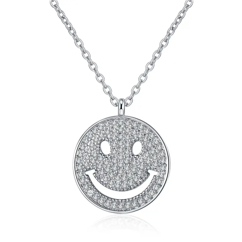 s925 sterling silver openwork micro-set smiley face pendant stainless steel jewelry