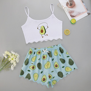 Nuevo Top de <span class=keywords><strong>tirantes</strong></span> con estampado de aguacate y pantalones cortos con hojas Traje para el hogar Tl9375 - Product Image 3