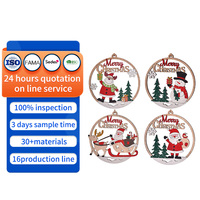 Adornos Navideños de Madera en Capas, Redondos y Huecos, con Diseño de Santa Claus y Muñeco de Nieve, para Colgar en el Árbol de Navidad