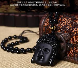 Nueva venta al por mayor de cristal obsidiana talla media colgante de Buda amuleto de la suerte <span class=keywords><strong>collar</strong></span> joyería fina para los hombres y las mujeres suéter <span class=keywords><strong>cadena</strong></span> - Product Image 4
