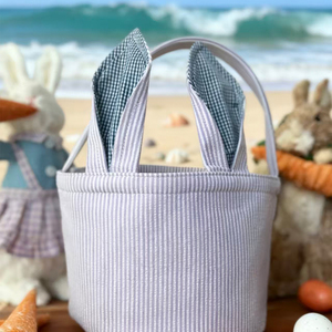 Canasta de Pascua Personalizada con Asa de Tela Seersucker y Orejas de Conejo, Gran Venta - Product Image 2