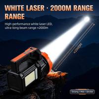 Linterna Láser Blanca de 2000M, Recargable Solar Tipo C, Foco LED con Pantalla Digital, Luz de Advertencia COB para Patrullaje y Camping