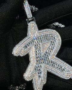 Popular solo Baguette letra inicial colgante personalizado mayúscula nombre collar con cadena cubana mujeres hombres - Product Image 2