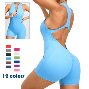 Logo personnalisé sans couture Sport Yoga combinaisons avec fermeture éclair séchage rapide <span class=keywords><strong>plissé</strong></span> Fitness body <span class=keywords><strong>Push</strong></span> <span class=keywords><strong>up</strong></span> Leggings course à pied Shapewear - Product Image 1