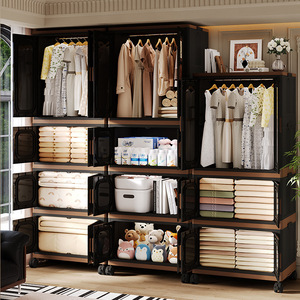 Home Use Vintage Style Folding Wardrobe Large Capacity Thickened Plastic Storage Cabinet For Living Room Bedroom - Product Image 2