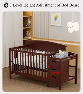 Cuna Convertible 4 en 1 de Madera de Pino Maciza al por Mayor B2B, Base de Cama de Metal Ajustable con Cajones - Product Image 5