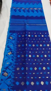 Темно-синий сари Deshi Jamdani с золотой хлопчатобумажной тканью Galaxy Dhaki Jamdani Saree Desi Dhakai хлопчатобумажная ткань Handi