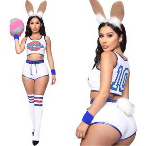 Disfraz de Conejita para Mujer Adulta 2026, Disfraz de Halloween para Cosplay, Conjunto Completo, Vestidos de <span class=keywords><strong>Película</strong></span> Espacial, Pantalones Cortos, Diadema, Calcetines - Product Image 1