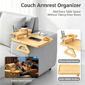 Plateau de repose-bras multifonction en bambou pour canapé, avec support pour télécommande et porte-gobelet, pour la maison, le salon et la détente quotidienne - Product Image 1