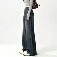 Jeans décontractés de haute qualité pour femmes, taille haute, grande taille, anti-plis, anti-décoloration, coupe ample, délavés, à jambes larges