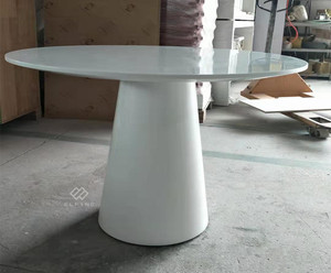 Factory Wholesale Modern Wooden Lacquer <strong>Black</strong> White <strong>Round</strong> Marble Top Durable Dining <strong>Table</strong> for Hotel Use - Product Image 6