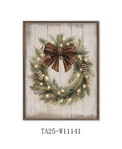 Art mural sur toile avec couronne <span class=keywords><strong>de</strong></span> Noël, LED encadrée, décoration <span class=keywords><strong>de</strong></span> chambre <span class=keywords><strong>de</strong></span> Noël, impressions d'affiches <span class=keywords><strong>de</strong></span> Noël, décorations murales pour la maison - Product Image 1