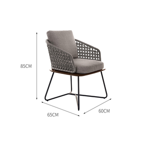 Modern Outdoor Dining Chair and Table with Rope Weaving Backrest, Soft Cushioned Seat, Metal Frame <strong>Patio</strong> Chair with Table - Product Image 4