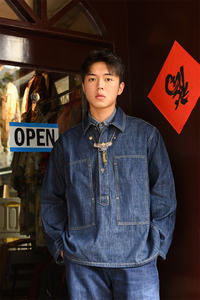 Divise da lavoro Vintage primaverili tasca Cargo Pullover allentato <span class=keywords><strong>camicia</strong></span> <span class=keywords><strong>blu</strong></span> Denim Jean Jacket for Men - Product Image 3