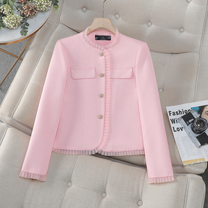 <span class=keywords><strong>Veste</strong></span> en Tweed Personnalisée pour <span class=keywords><strong>Femme</strong></span>, avec Manches Longues et Col Rond, Boutonnage Simple, Style Décontracté et Tendance pour Toutes les Saisons - Motif Uni - Product Image 1