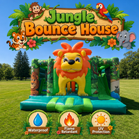 Château gonflable commercial à thème animalier avec toboggan double piste, combo pour enfants, pour jardin extérieur, maison de rebond gonflable jungle