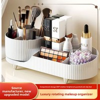 Organisateur de cosmétiques de luxe, support pour pinceaux de maquillage, support pour rouges à lèvres, rangement de bureau pour coiffeuse, vente en gros, rotatif à 360°, en plastique PVC léger