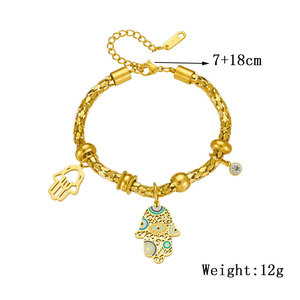 Gold Plated Titanium Steel <b>Hamsa</b> Hand Charm <b>Bracelet</b> For Women Gift Jewelry - Product Image 4