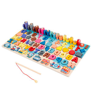 Rompecabezas <span class=keywords><strong>de</strong></span> <span class=keywords><strong>madera</strong></span> <span class=keywords><strong>de</strong></span> siete en uno para niños, placa logarítmica, juguetes educativos para edades tempranas, <span class=keywords><strong>letras</strong></span> en inglés - Product Image 1