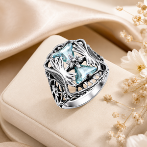 Anello Vintage con Design Floreale Blu, Anello Creativo da Dito per Donne - Product Image 1