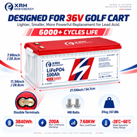 Batterie de chariot de golf au lithium LiFePO4 XRH 38,4 V 100 Ah avec BMS 200 A, application Bluetooth et chargeur 36 V 20 A