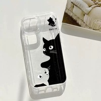 Chat noir étui de téléphone pour iPhone 12 étui funda iPhone 15 11 13 14 Pro Max 13 12 Mini 14 15 Plus mignon Animal couverture en Silicone souple