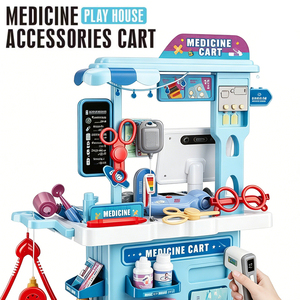 YS TOYS 80 pièces Chariot médical 2-en-1 avec caisse enregistreuse, effets lumineux et sonores, ensemble de jeu de <span class=keywords><strong>docteur</strong></span>, échographe lumineux à piles en PP - Product Image 2